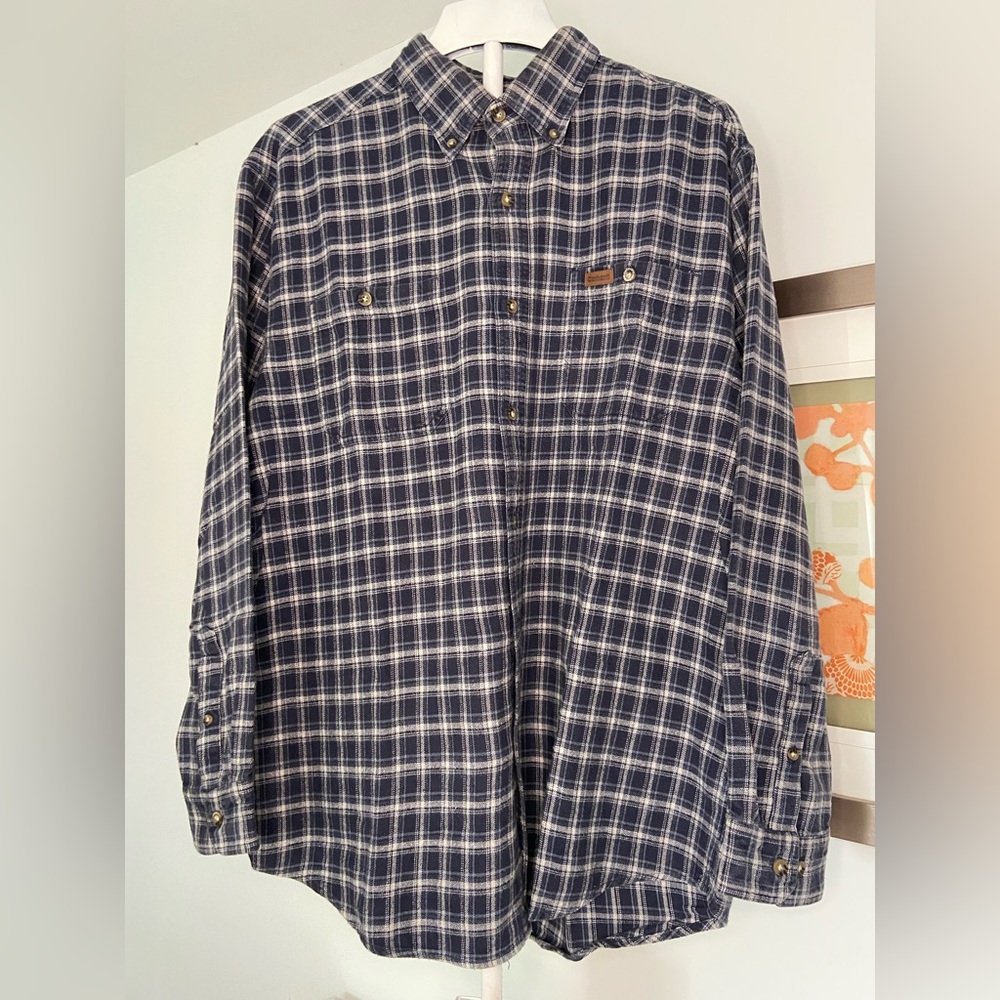Carhartt Navy and White Plaid Button Down Shirt